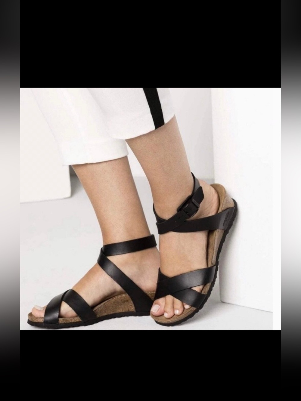 Papillio Black Leather-Strap Comfort Sandals